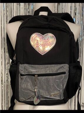 Girl Power Black Backpack with Silver Front Pocket